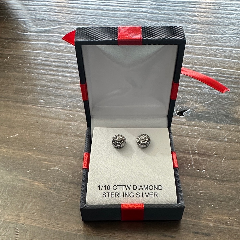 Sterling Silver Diamond Stud Earrings